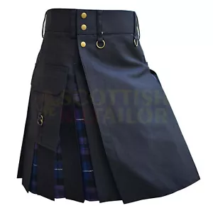 Falda falda escocesa híbrida tartán hecha a mano negra con Pride of Scotland para hombre talla personalizada - Imagen 1 de 7