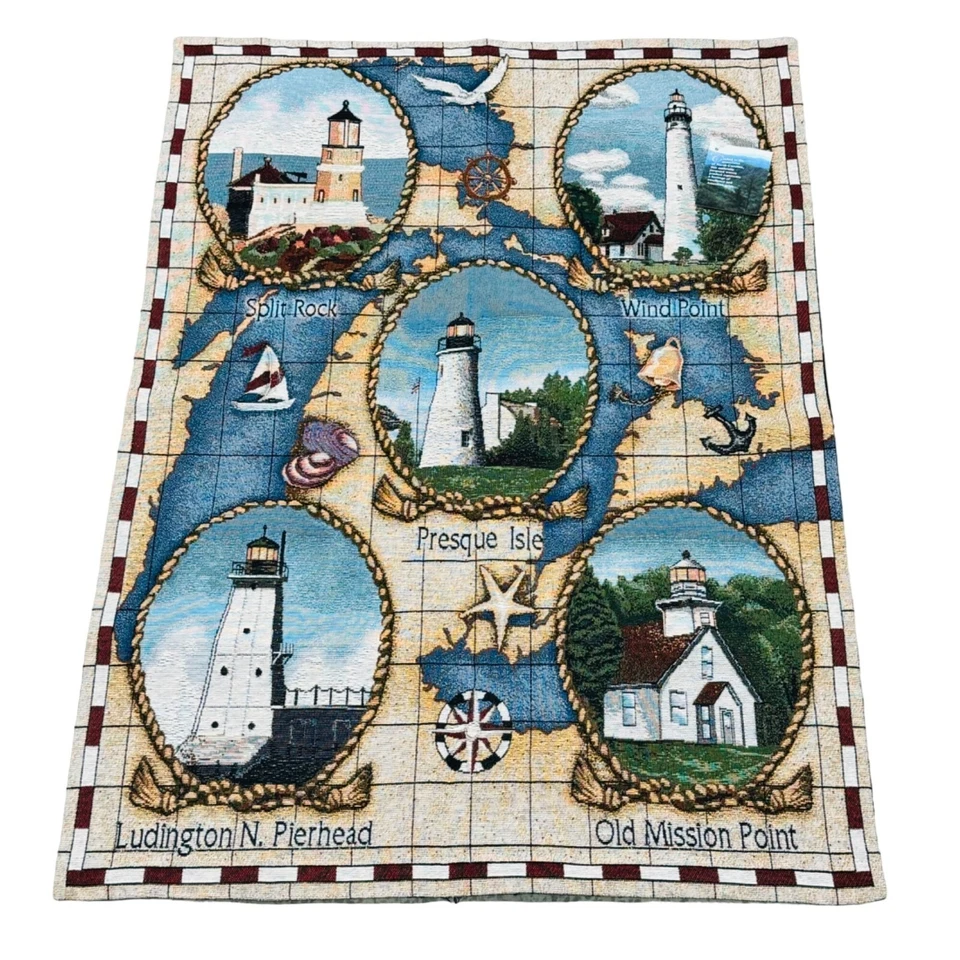 Lighthouses of Great Lakes Split Rock Presque Isle & More Tapestry Wall Hanging - Image 1 of 1