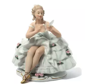 Antique Phorphal Skater Ballerina Mirror Wallendorf Mins Fapho-soy Figure German - Picture 1 of 6
