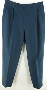 Herren 34 Tailored Blau Kariert 100% Wolle Made In Italy Bundfaltenhose Hose - Bild 1 von 5