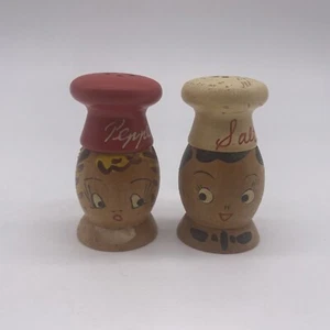 Vintage Hand Painted Wooden Man And Woman Salt And Pepper Shaker Set - Picture 1 of 5