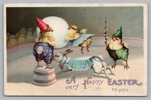 Postcard A Very Happy Easter to You Chicks and Rabbit Circus Performers - Picture 1 of 2