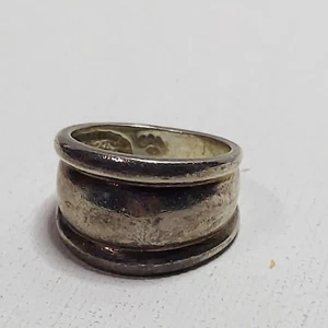 Silver .925 ring VTG MidCentury Modern Minimalist Wide Band Ring sz 10 unisex - Picture 1 of 6