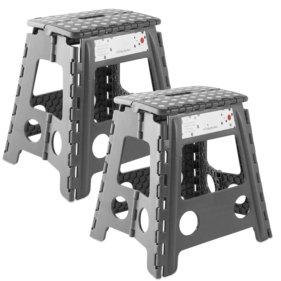 2 Pack - 16" Folding Plastic Step Foot Stools with Handle - Gray - Image 1 of 1