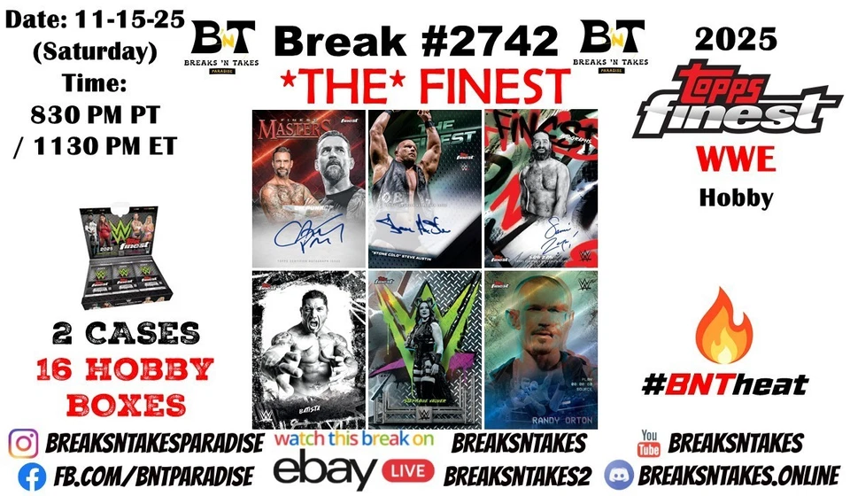 ROB VAN DAM 2025 Topps Finest WWE Hobby 2 CASES 16 BOXES Break #2742 - Image 1 of 1