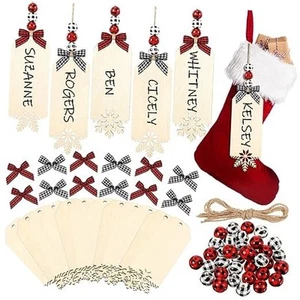 12 Set Christmas Stocking Name Tags Xmas DIY Wooden Name Signs Includes Tags - Picture 1 of 7