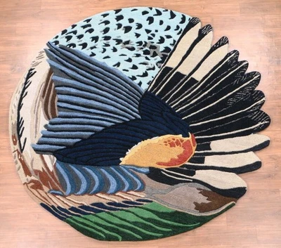 Abstract Bird Feather Rug Circular Bird Design Rug Artistic Feather Pattern Rugs - Image 1 of 4