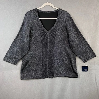 Suéter para mujer Basic Editions aspecto en capas brillo cuello en V talla 2X negro nuevo con etiquetas Foto 1 de 4