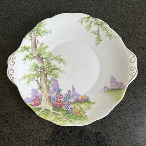 Royal Albert England Bone China Greenwood Tree Cake Plate Handled Gold Trim - Picture 1 of 15