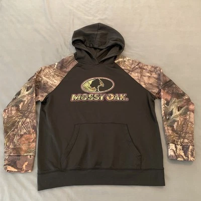 Mossy Oak Hoodie Woman's Medium 8/10 Black Camo Sleeves Pullover Outdoor Hunting - Image 1 of 4