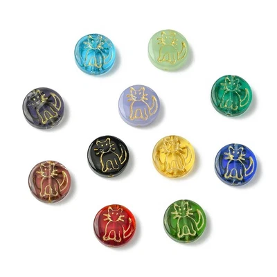 Cuentas espaciadoras de oro impresas redondas de gato 14 piezas para hacer joyas Foto 1 de 4