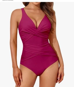 SMISMIVO Women's Swimsuit One Piece Ruched Tummy Control In Raspberry SZ Med NWT - Picture 1 of 4