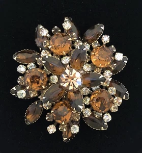 Vintage 50er Jahre Topas braun Strass Starburst BLUME Pinwheel goldfarbene BROSCHE - Bild 1 von 4