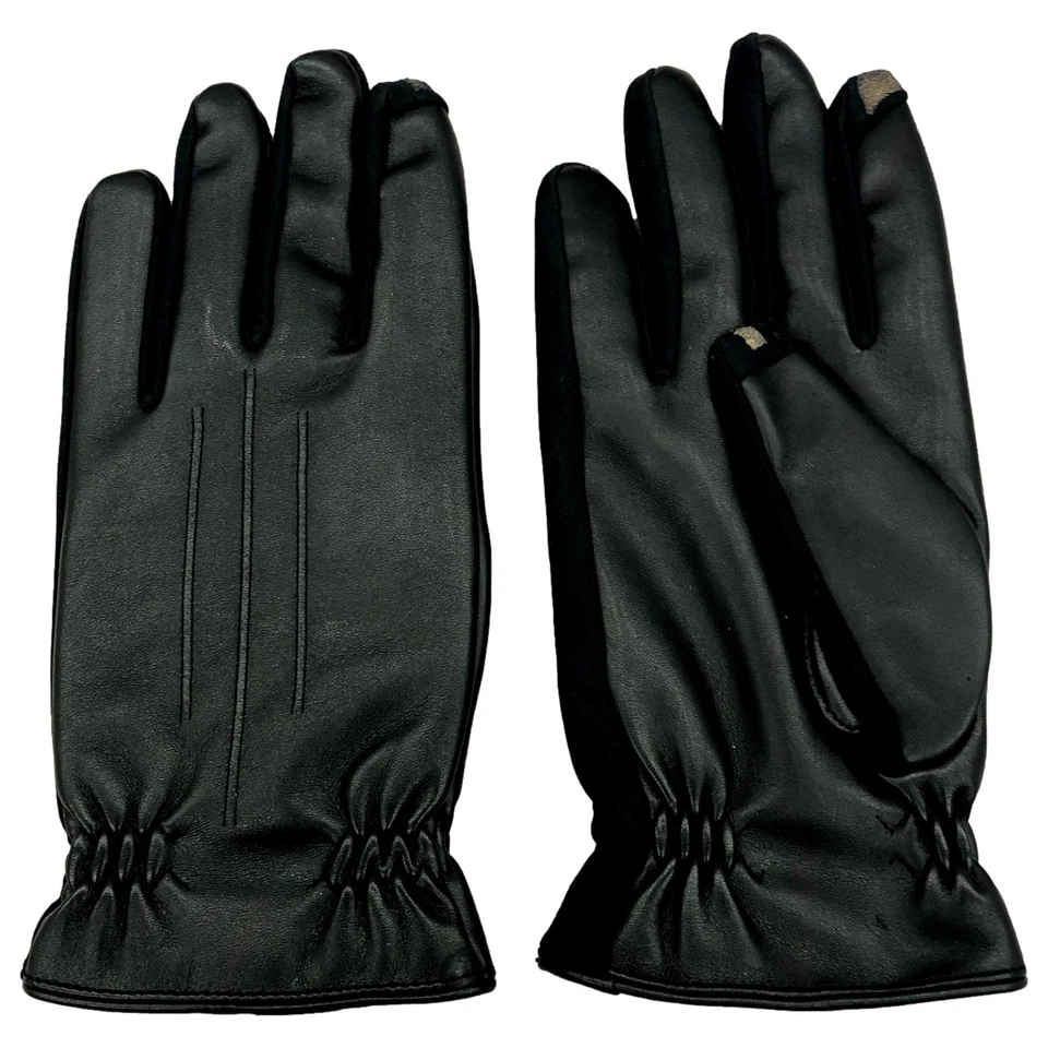 Isotoner Hombres Cuero Negro Look Smartouch Pantalla Táctil Guantes Felpa Forrados Grandes Foto 1 de 3