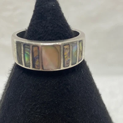 Sterling Silver Ring Abalone Inlay Band Marked 925 Thailand Size 7.5 - Image 1 of 4