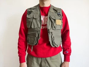 80s Vintage Columbia PFG Olive Gray Fishing Hunting Multipocket Gorpcore Vest M - Bild 1 von 8