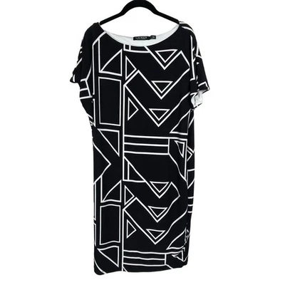 Lauren Ralph Lauren Career Dress Sz M Black White Work Jersey Short Sleeve - Image 1 of 4