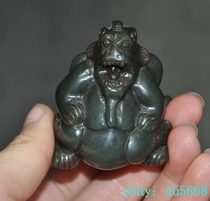 2"Ancient dynasties Hetian jade Carved fengshui Wealth Animal Bear Beast Statue - Afbeelding 1 van 7