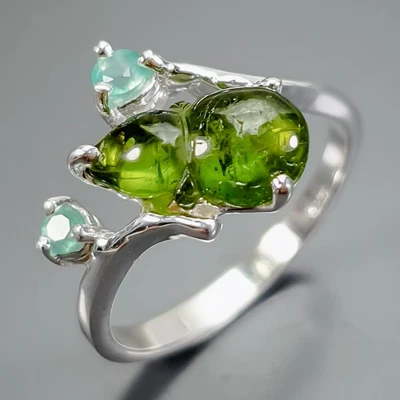 AAA carving 3 ct Natural Tourmaline Ring 925 Sterling Silver Size 6.5 /R421127 - Image 1 of 4