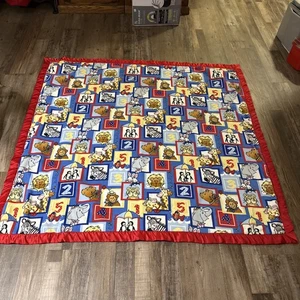 Vintage Baby Blanket “counting Two By Two” Satin Trimmed Handmade - Picture 1 of 7