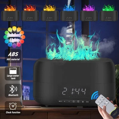 Flame Aroma Diffuser Humidifier Bluetooth Speaker Light Digital Display Clock - Image 1 of 4