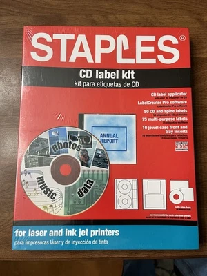 Staples CD Label Kit Applicator Software Labels and Jewel Case Inserts New Boxed - Image 1 of 4