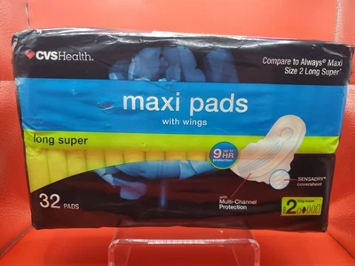 Maxi almohadillas CVS Health con alas talla 2 largas súper comparadas con siempre 32 quilates nuevas Foto 1 de 4