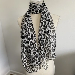 Bufanda Vintage Blanco y Negro Estampado Animal Leopardo 100% Poliéster Italia Retro - Imagen 1 de 8