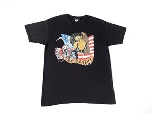 Vintage 90s DKNY Active Free Spirit USA Pinup Girl Motorcycle Graphic T-Shirt - Picture 1 of 5