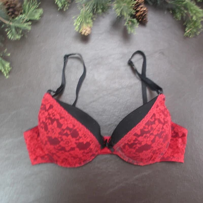 Sujetador Inteligente y Sexy 34C Rojo Encaje Acolchado Con Aros Cierre Ajustable Espalda Foto 1 de 4