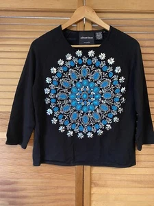 Michael Simon Beaded Turquoise Mandala Sweater Top Tee Art To Wear Medium - Picture 1 of 8