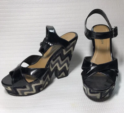 Madden девочка женщин черный патент платформе зигзаг на танкетке Sz 6 подержанные - Изображение 1 из 4