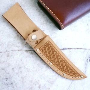 NUEVO Cuchillo Hoja Fija Funda Cinturón Beige Claro Tostado para Cuchillos Hoja 4" Cuero - Imagen 1 de 2