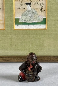 Antique Edo Japanese Stag Horn Netsuke Coral Diver Demon Man Sagemono 19th C. - Picture 1 of 15