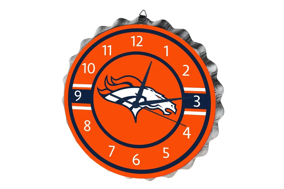 Denver Broncos Logo Bottlecap Clock Metal - Man Cave Office Decor NEW - Image 1 of 1
