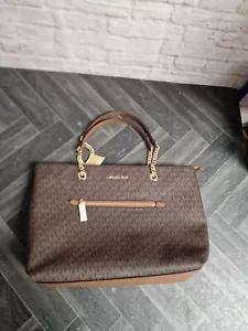 MICHAEL KORS JET SET TRAVEL TOP ZIP BROWN LGE LEATHER TOTE BAG #M - Picture 1 of 5