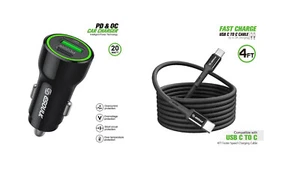 20W Car Charger PD + 4FT Braided C to C USB For Samsung Galaxy A15 5G S156V - Picture 1 of 7