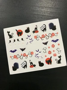 Halloween Nail Art Water Transfer Decal Stickers Black Cat Bats Ghosts Rose - Picture 1 of 1