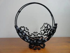 Vintage Spanish Revival Wrought Iron Basket Black Metal Scroll Art Footed - Picture 1 of 7