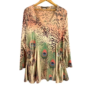 Y2K Lady Noiz Peacock Art To Wear Flowy Tunic Dress Shirt Size XL 1X - Picture 1 of 5