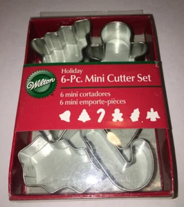 new metal WILTON HOLIDAY MINI COOKIE FONDANT CUTTER SET 6 piece set cheese etc - Picture 1 of 3