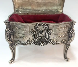 Messing Antik Versilbert Oval Schmuck Samt Gefüttert Schmuckkästchen Gravur - Bild 1 von 9