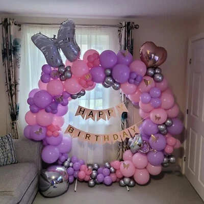 Набор арок для воздушных шаров пастельные розовые, пастельные фиолетовые и хромированные серебряные воздушные шары 313 шт. - Изображение 1 из 4