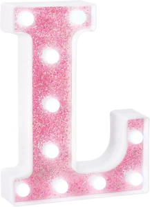 LED Pink Glitter Marquee Light up Letter L, Cool White Lights Alphabet Letters f - Picture 1 of 6