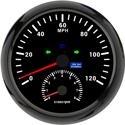 110mm Black GPS Speedometer 0-120MPH with Tachometer 8000RPM Gauge Waterproof  - Image 1 of 4