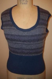 ST. JOHN Sport Blue-Grey-Purple Striped & Hounds Tooth Sleeveless Sweater Top  M - Picture 1 of 9