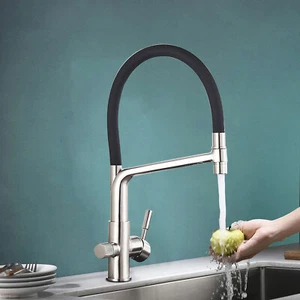 3 Wege Küchenarmatur Ausziehbar Wasserfilter Brause Wasserhahn Trinkwasserhahn - Picture 1 of 8