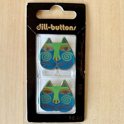Laurel Burch cat buttons turquoise green new in original packaging vintage rare - Image 1 of 2
