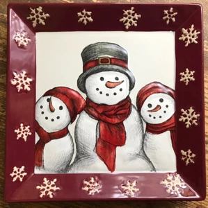 St Nicholas Square Christmas Yuletide Snowman Stoneware Dinner Plate 10 1/2" - Picture 1 of 6
