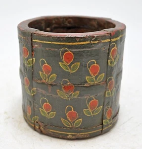 Vintage Wooden Tall Grain Measurement Mana Pot Original Old Hand Carved - Picture 1 of 7